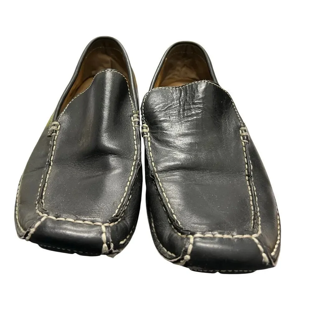 VARESE Black leather loafer moccasin driving shoes Blokecore academia sz 10.5D